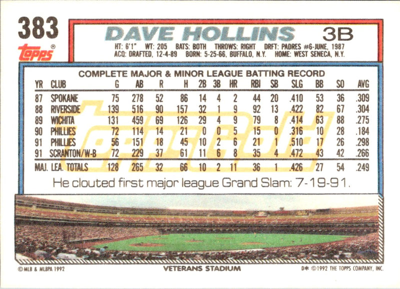 1992 Topps Dave Hollins #383 – Auctionliner