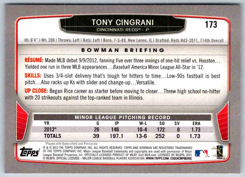 2014 Bowman Tony Cingrani