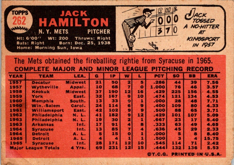 1966 Topps Jack Hamilton