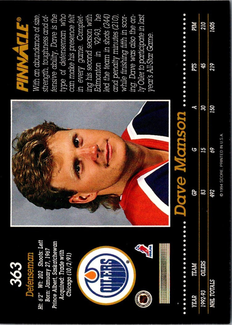1993 Pinnacle Dave Manson