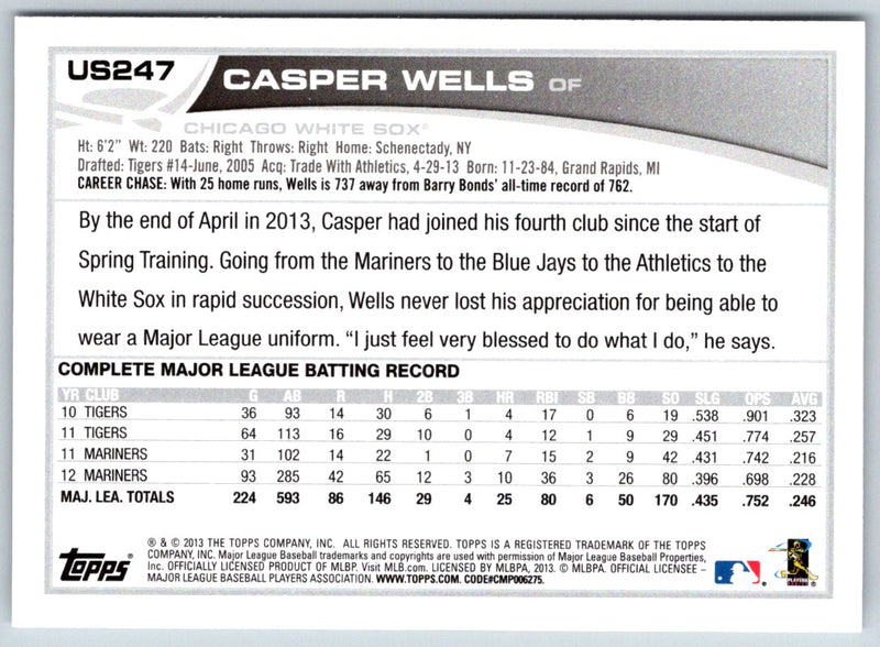 2013 Topps Update Casper Wells