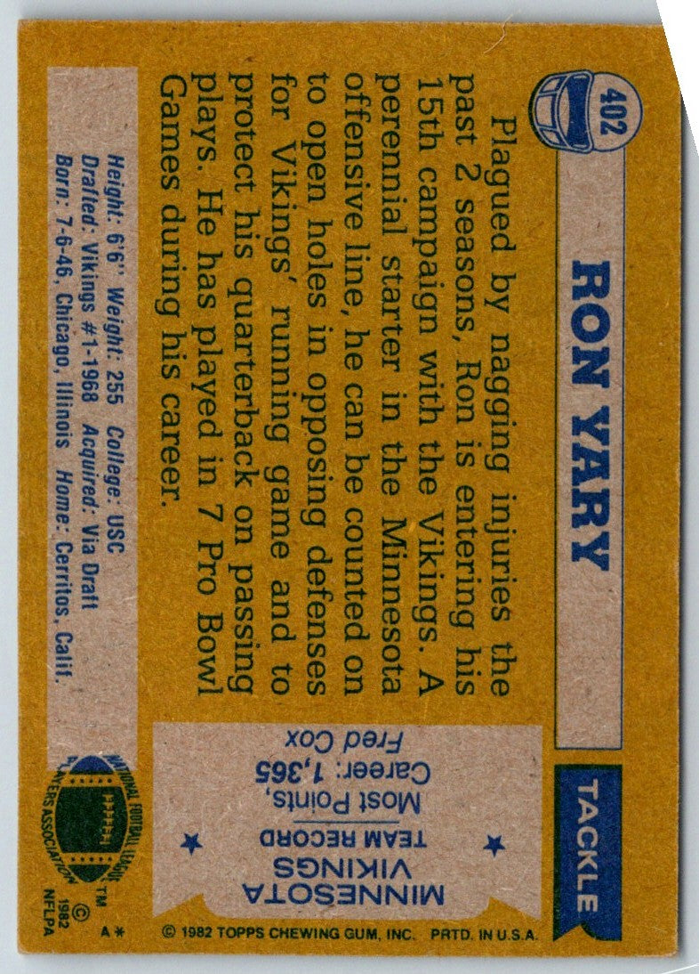 1982 Topps Ron Yary