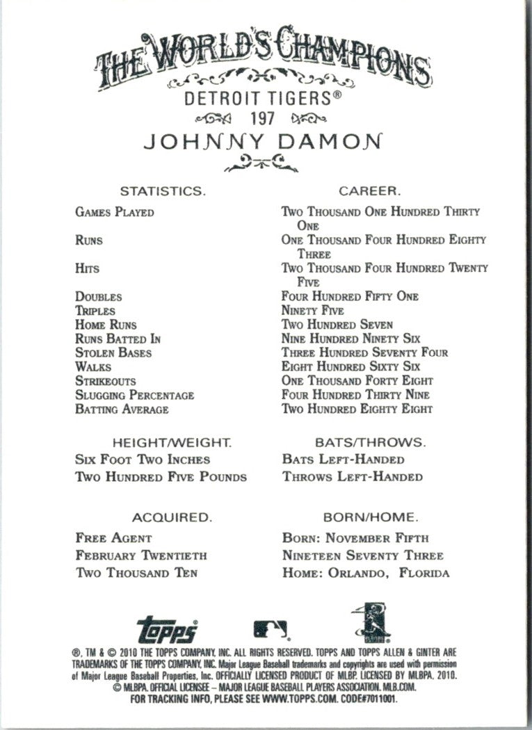 2010 Topps Allen & Ginter Johnny Damon