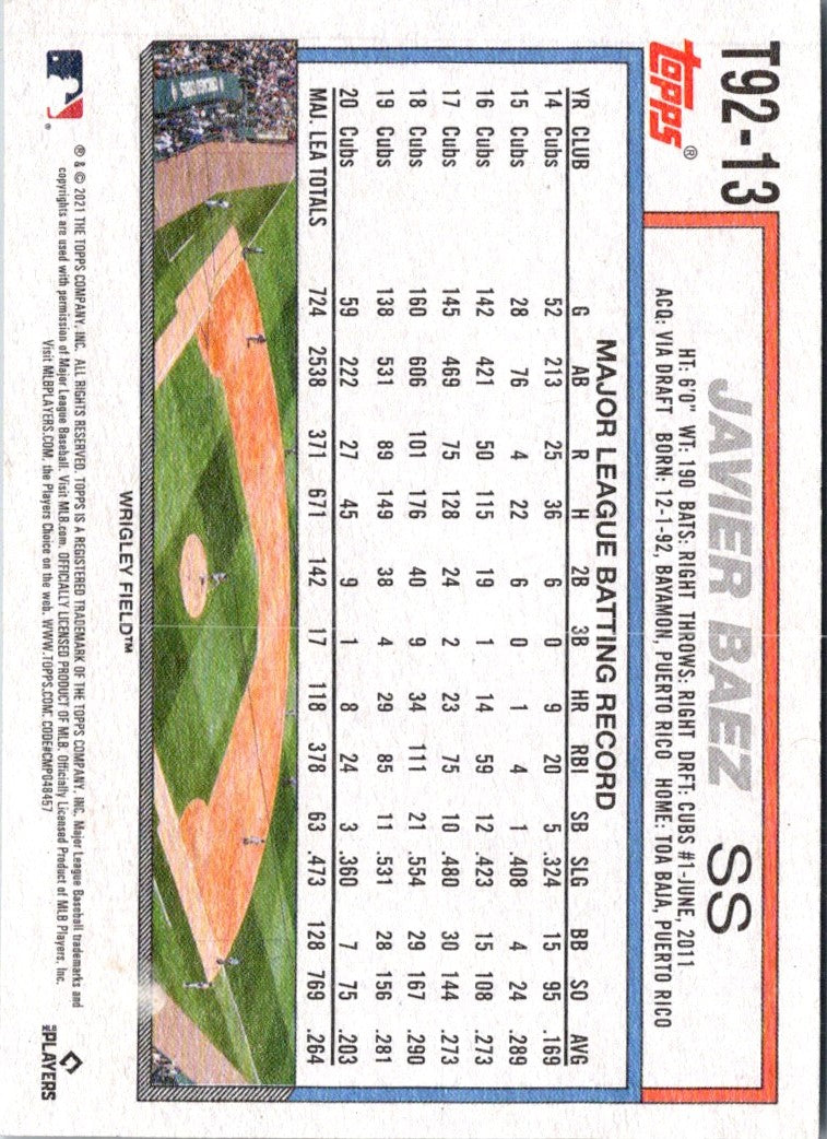 2021 Topps Update 1992 Redux Javier Baez