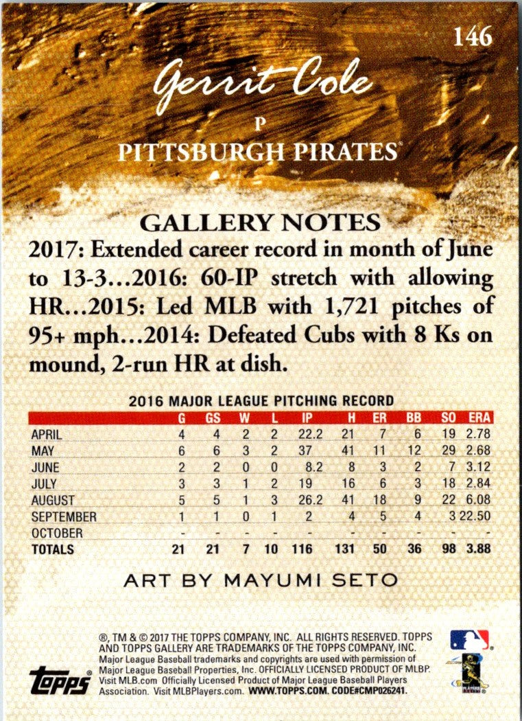 2017 Topps Gallery Gerrit Cole