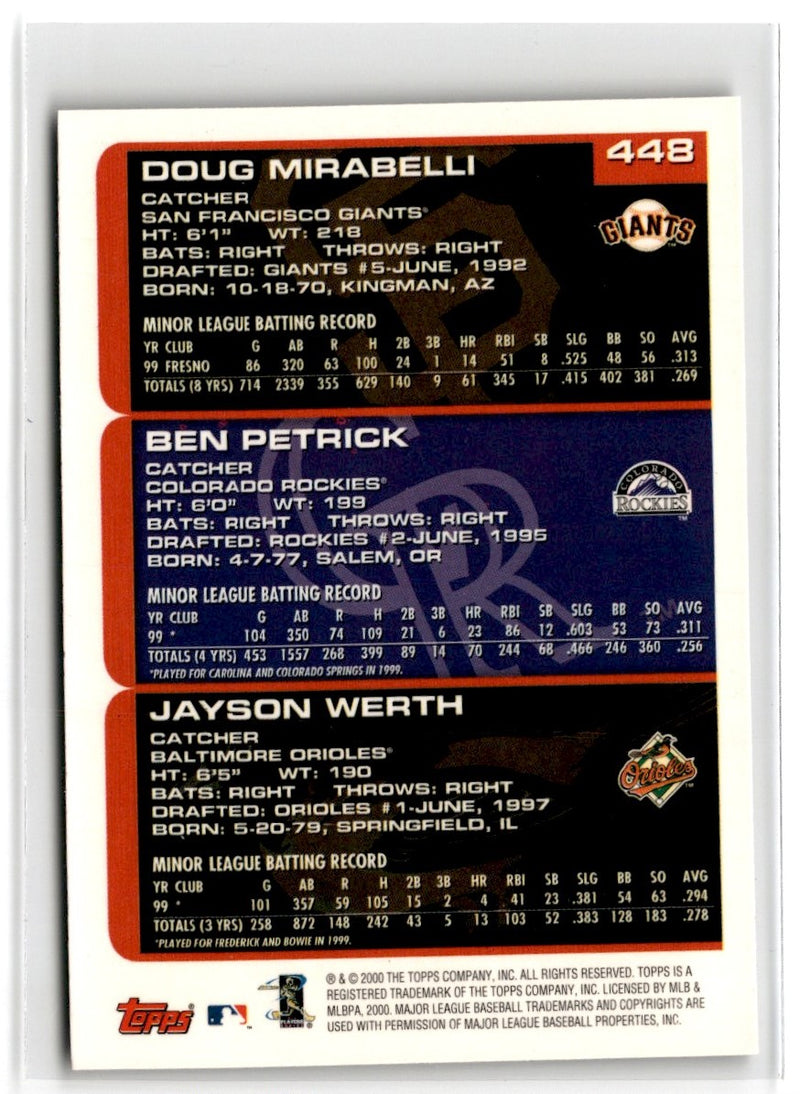 2000 Topps Doug Mirabelli/Ben Petrick/Jayson Werth