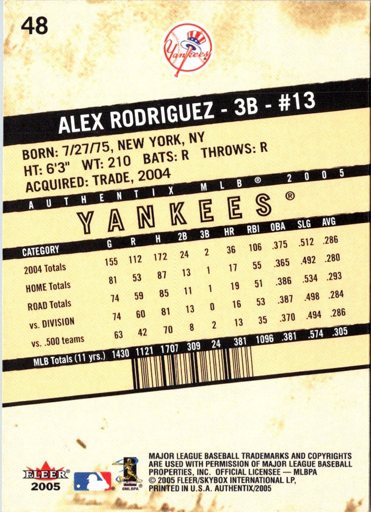 2005 Fleer Authentix Alex Rodriguez