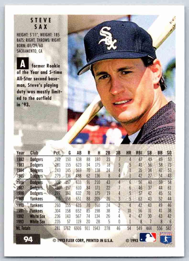 1994 Fleer Baseball Steve Sax