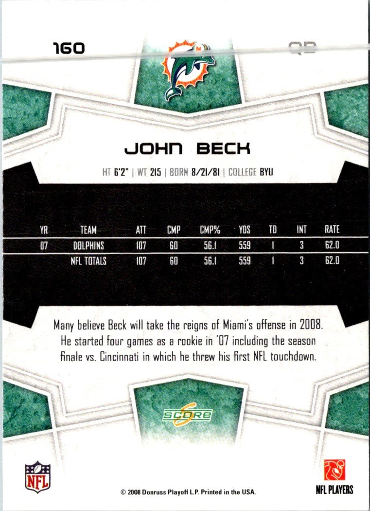 2008 Score Super Bowl XLIII John Beck