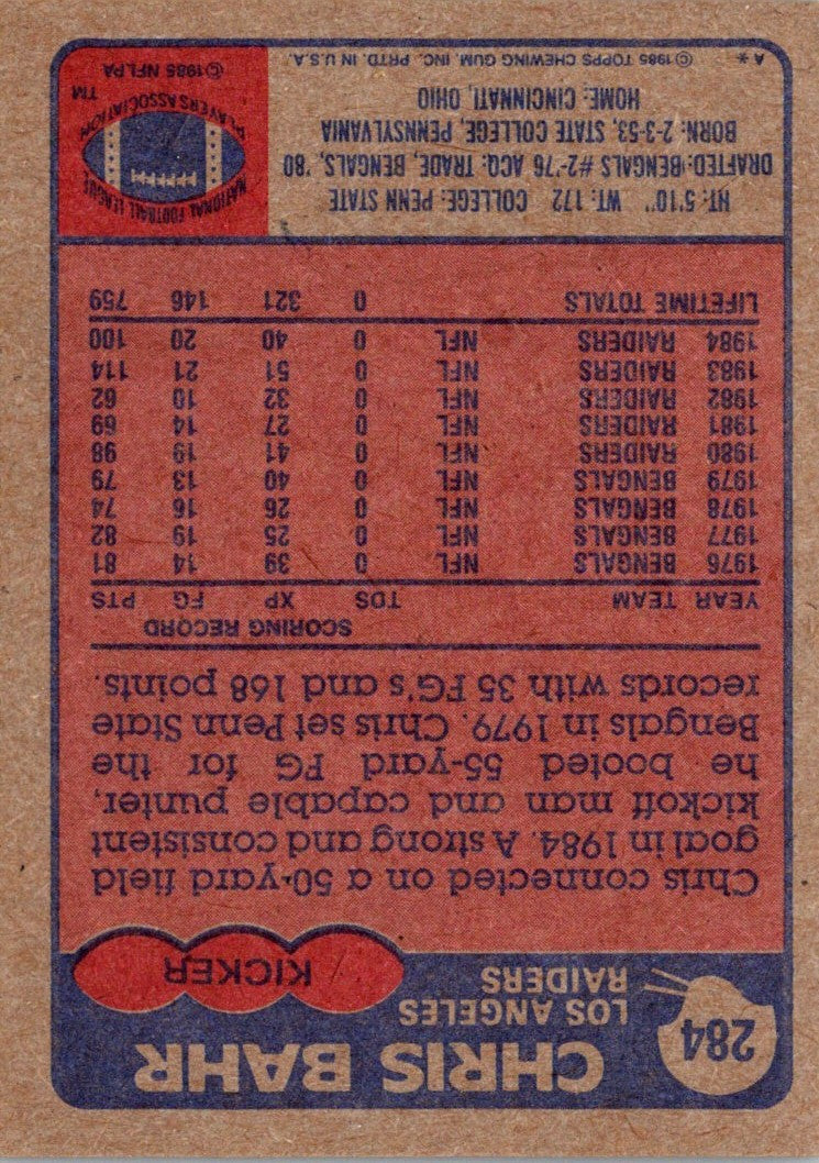 1985 Topps Chris Bahr