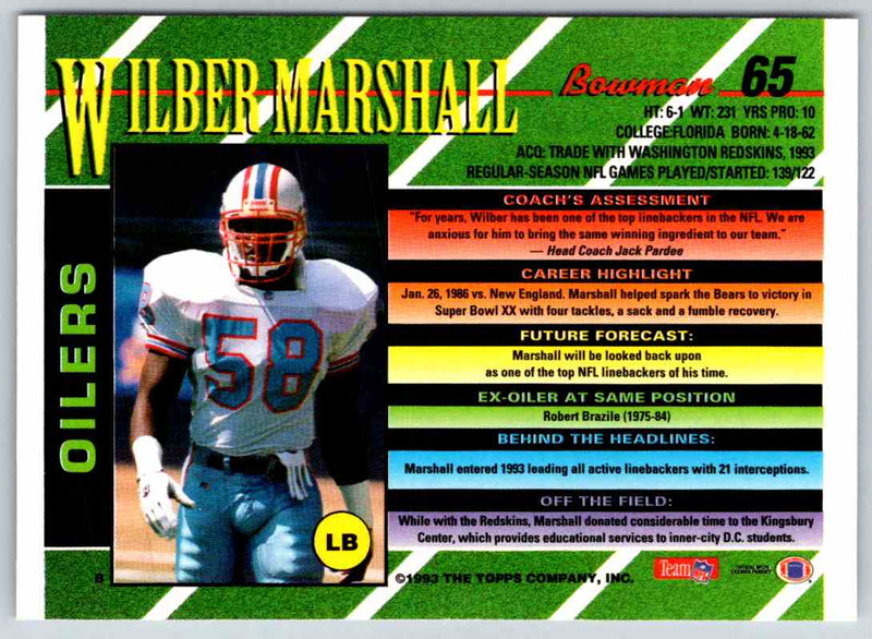 1993 Bowman Football Wilber Marshall