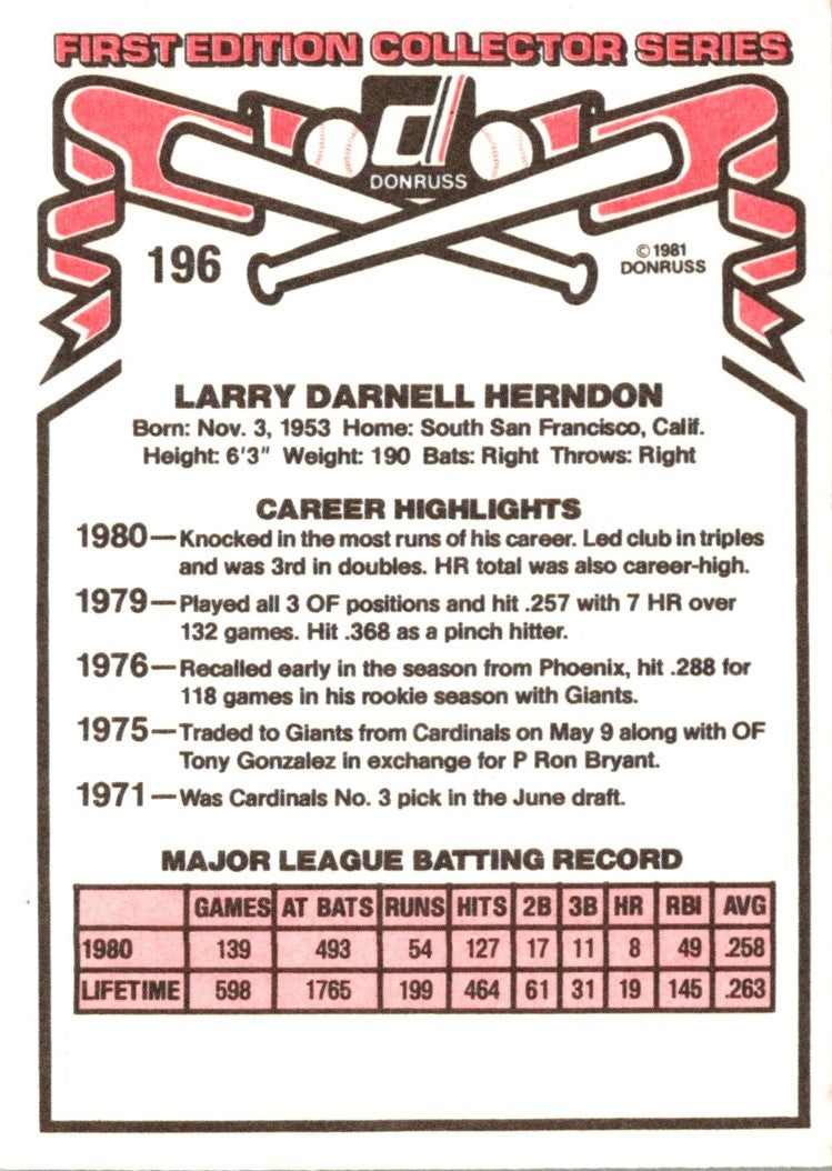 1981 Donruss Larry Herndon