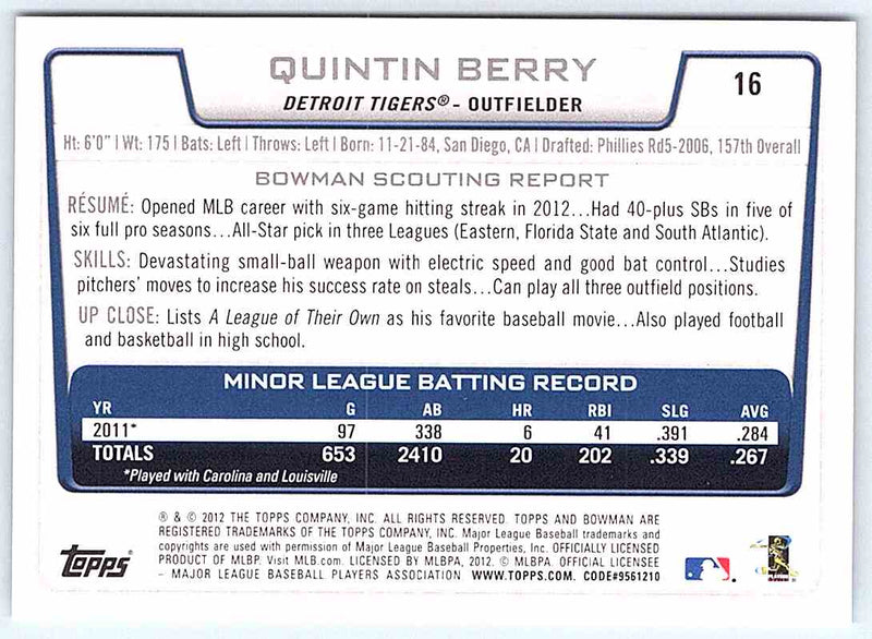 2012 Bowman Quintin Berry