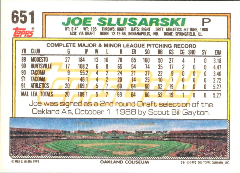 1992 Topps Joe Slusarski