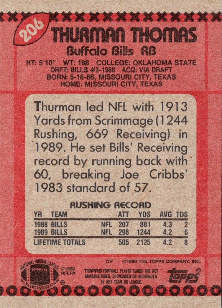 1990 Topps Thurman Thomas