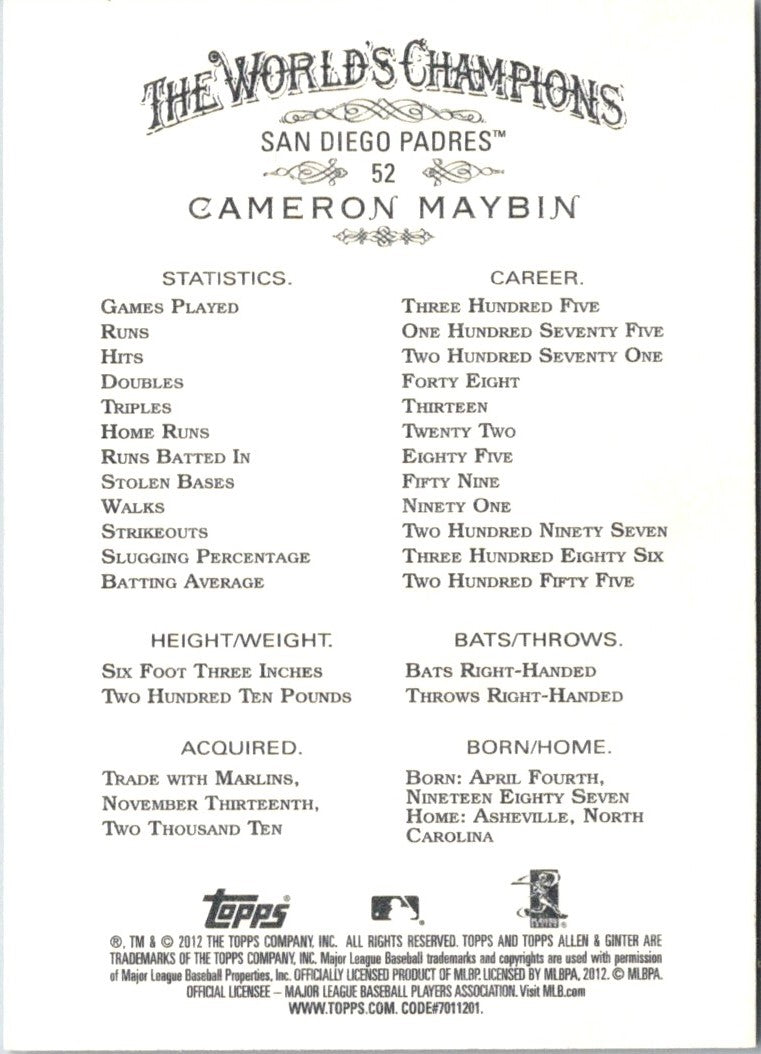 2012 Topps Allen & Ginter Cameron Maybin