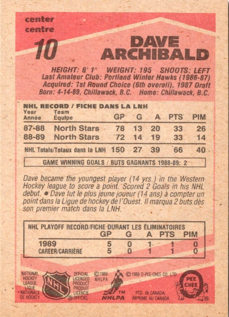 1989 O-Pee-Chee Dave Archibald