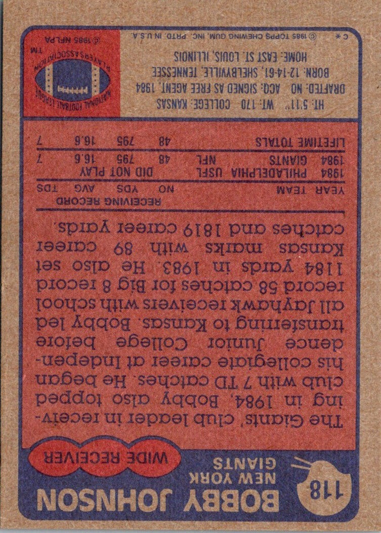 1985 Topps Bobby Johnson