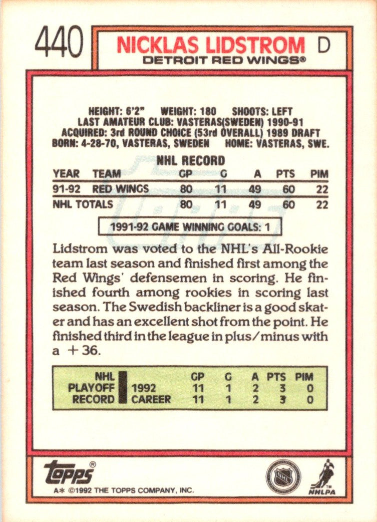 1992 Topps Nicklas Lidstrom