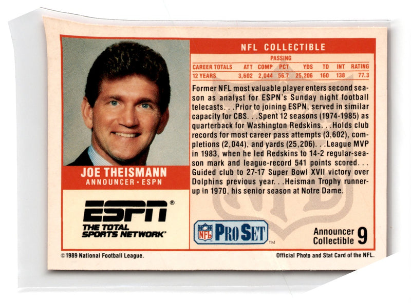 1989 Pro Set Announcers Joe Theismann