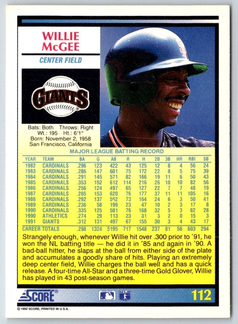 1992 Score Willie McGee