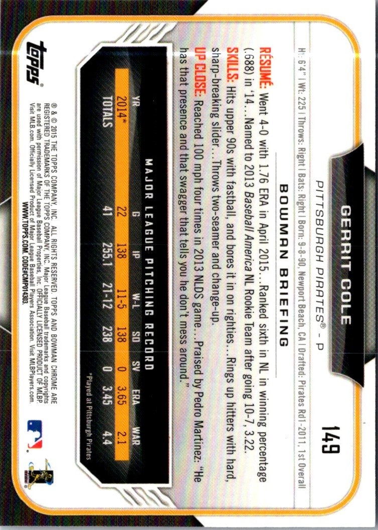 2015 Bowman Chrome Gerrit Cole