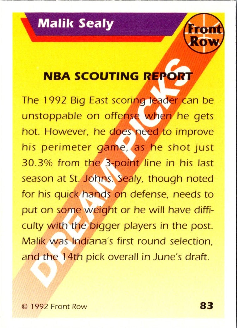 1992 Front Row Dream Picks Malik Sealy