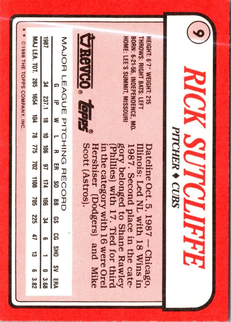 1988 Topps Revco League Leaders Rick Sutcliffe