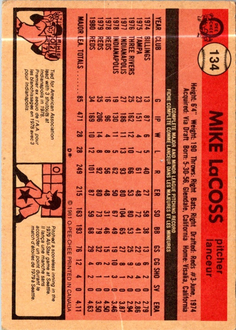 1981 O-Pee-Chee Mike LaCoss