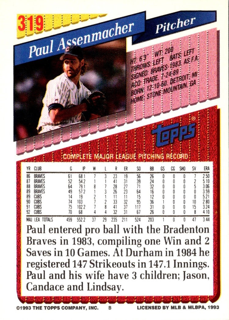 1993 Topps Gold Paul Assenmacher