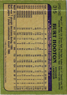 1982 O-Pee-Chee Burt Hooton #315