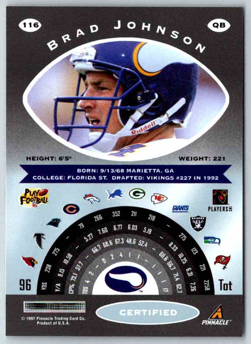 1997 Pinnacle Certified NFL Brad Johnson