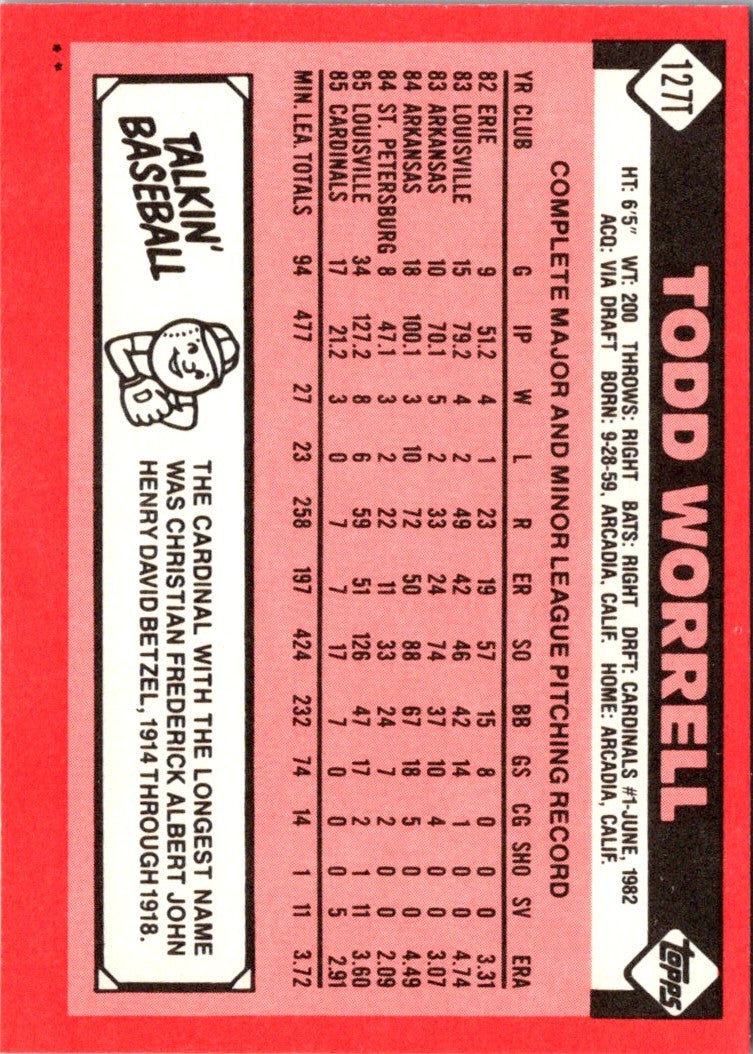 1986 Topps Traded Todd Worrell