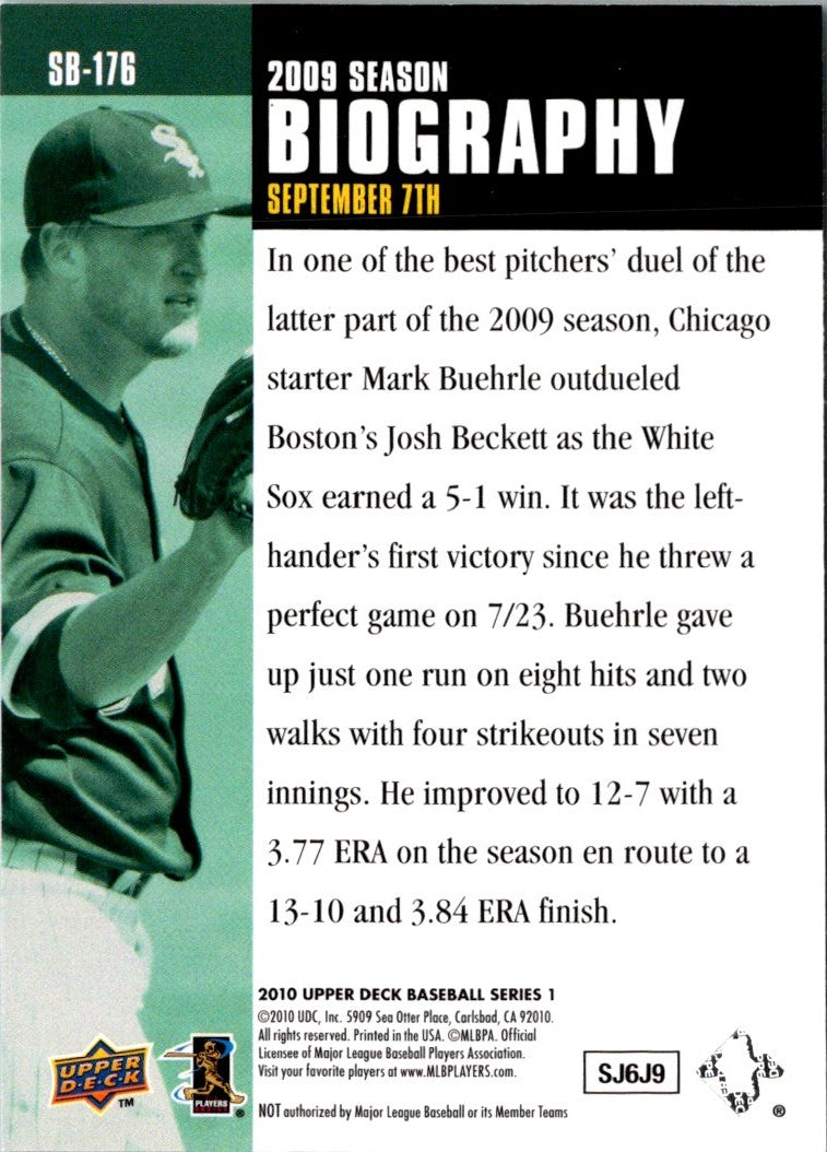 2010 Upper Deck Season Biography Mark Buehrle