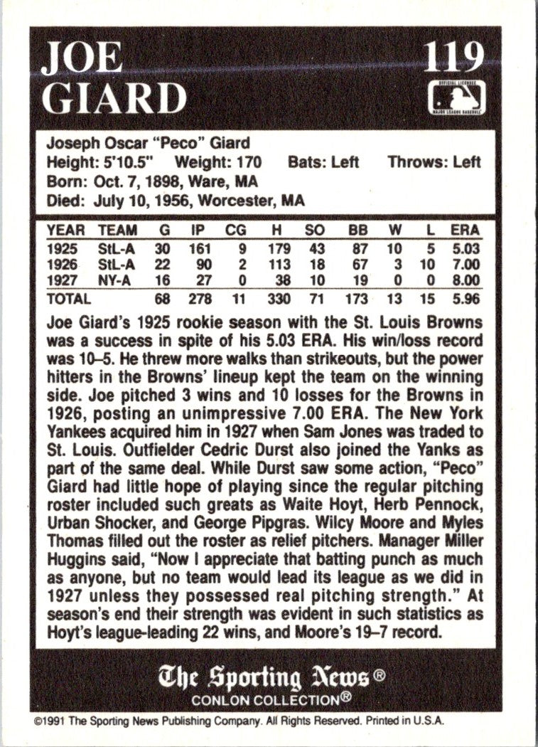 1991 Conlon Collection TSN Joe Giard