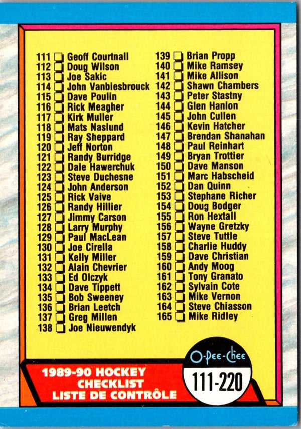 1989 O-Pee-Chee Checklist 111-2 #198