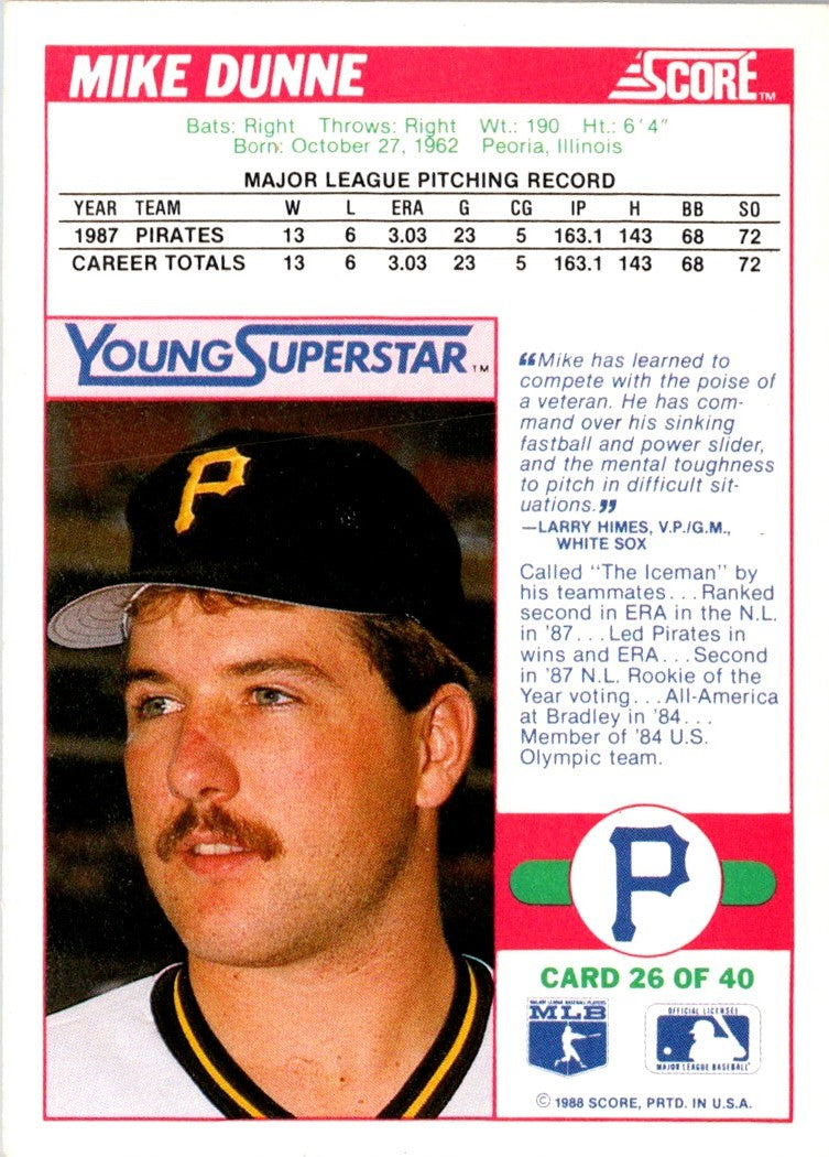 1988 Score Young Superstars I Mike Dunne