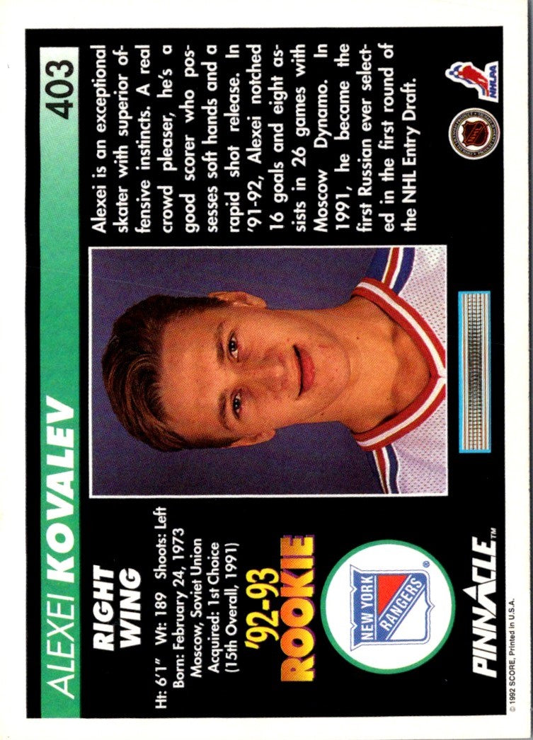 1992 Pinnacle Canadian Alexei Kovalev