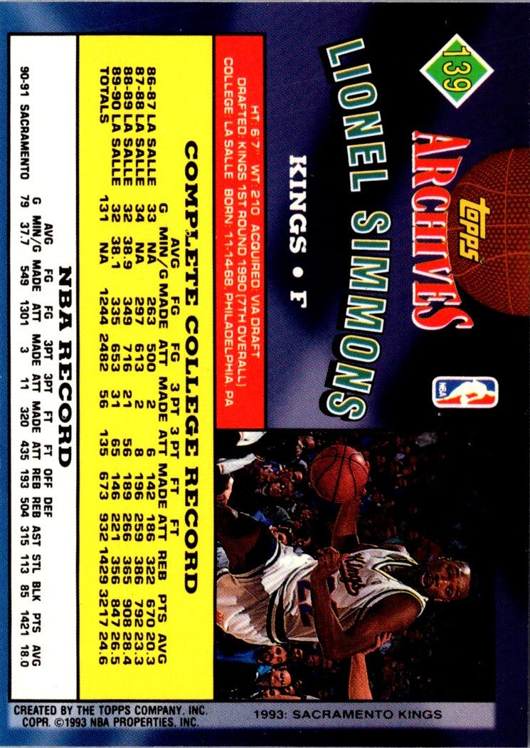 1992 Topps Archives Lionel Simmons