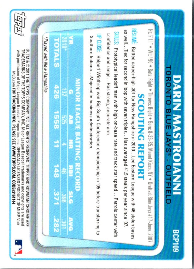 2011 Bowman Chrome Prospect Darin Mastroianni