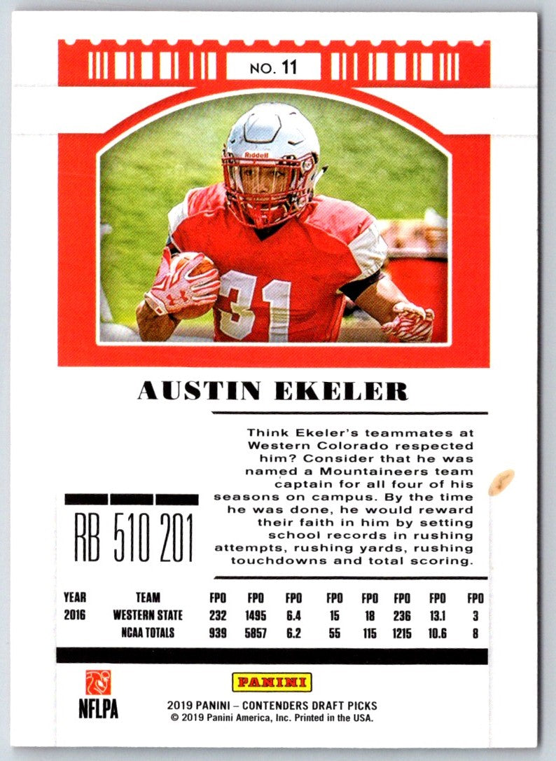 2019 Panini Contenders Draft Picks Collegiate Ticket Blue Foil Austin Ekeler