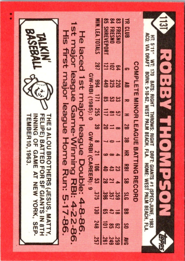 1986 Topps Traded Robby Thompson