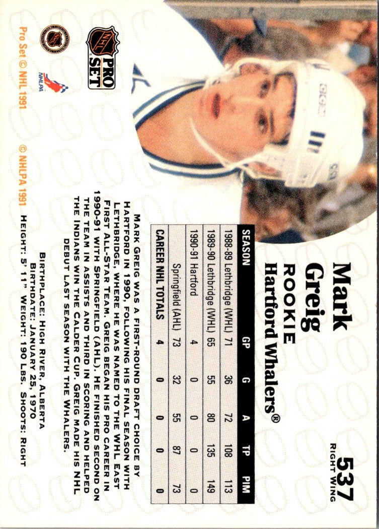 1991 Pro Set Mark Greig