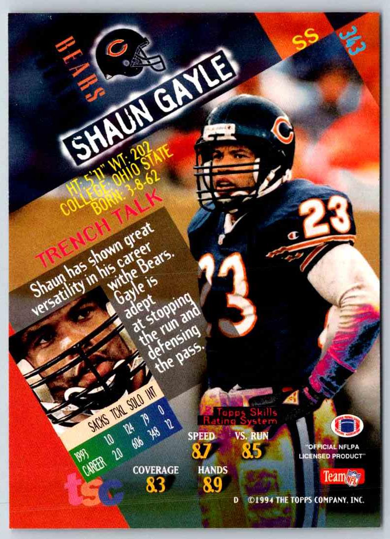 1994 Topps Stadium Club Football Shaun Gayle