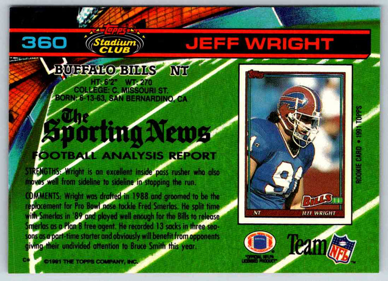 1991 Topps Stadium Club Football Jeff Wright