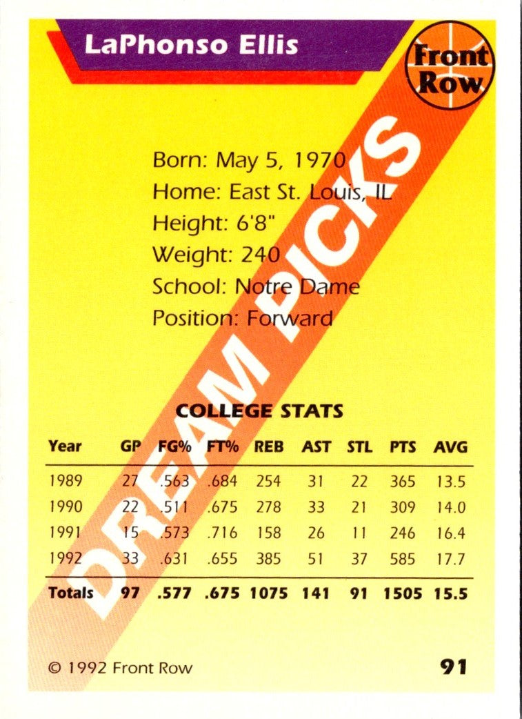 1992 Front Row Dream Picks LaPhonso Ellis