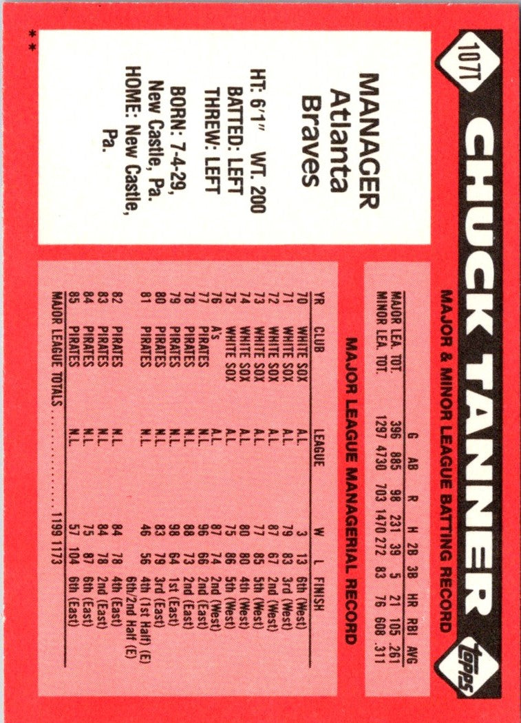 1986 Topps Traded Chuck Tanner