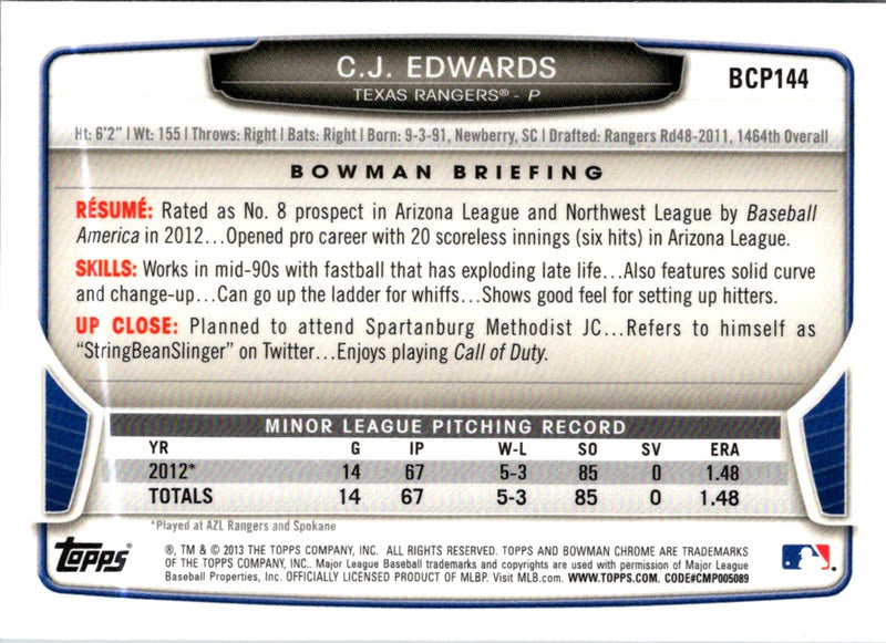 2013 Bowman Chrome Prospects C.J. Edwards