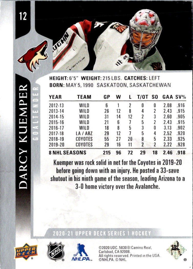 2020 Upper Deck Clear Cut Exclusives Darcy Kuemper