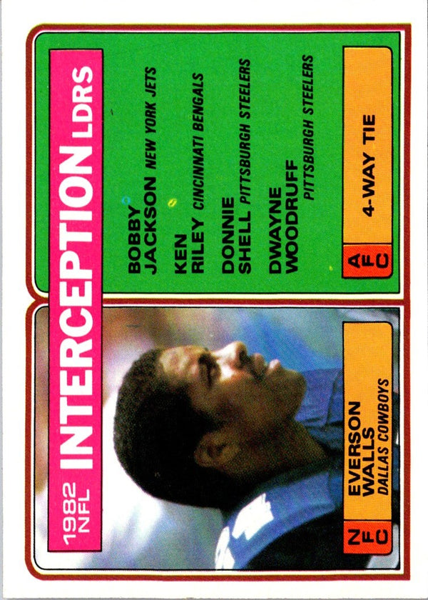 1983 Topps 1982 Interception Leaders  - Everson Walls/Bobby Jackson/Ken Riley/Donnie Shell/Dwayne Woodruff #206 NM-MT